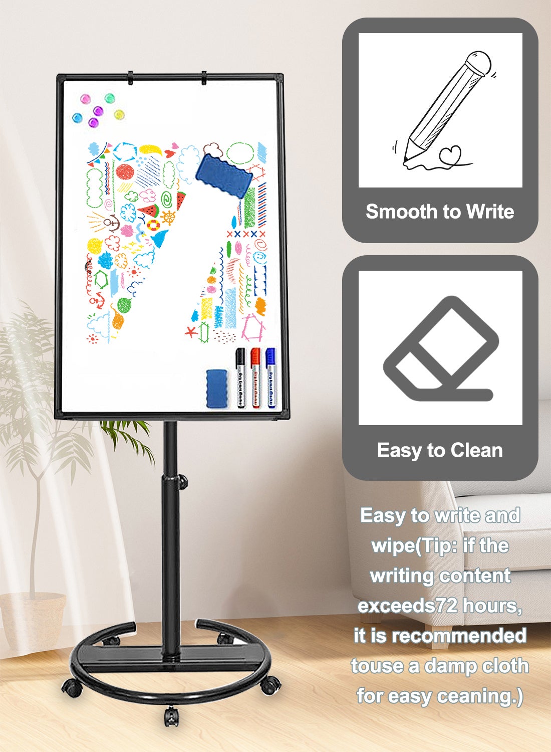 KidLe Dry Erase Boards Rolling Whiteboard, Mobile Round Base Whiteboard - 3-Laye