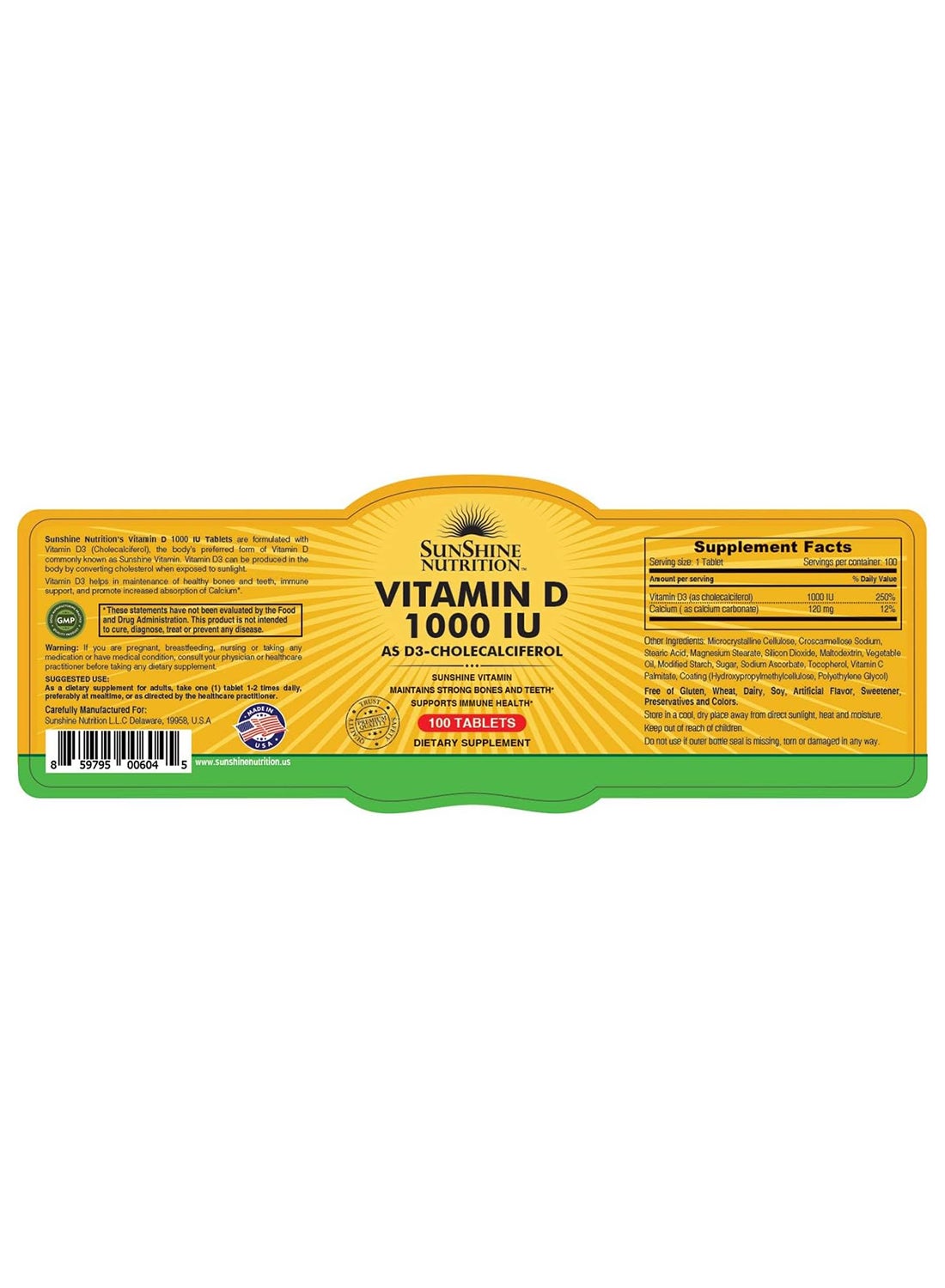 Vitamin D 1000 Iu Infused With Vitamin D3 Cholecalciferol Dietary Supplement Maintains Strong Bones And Teeth Supports Immune Health 100 Tablets - Image 2