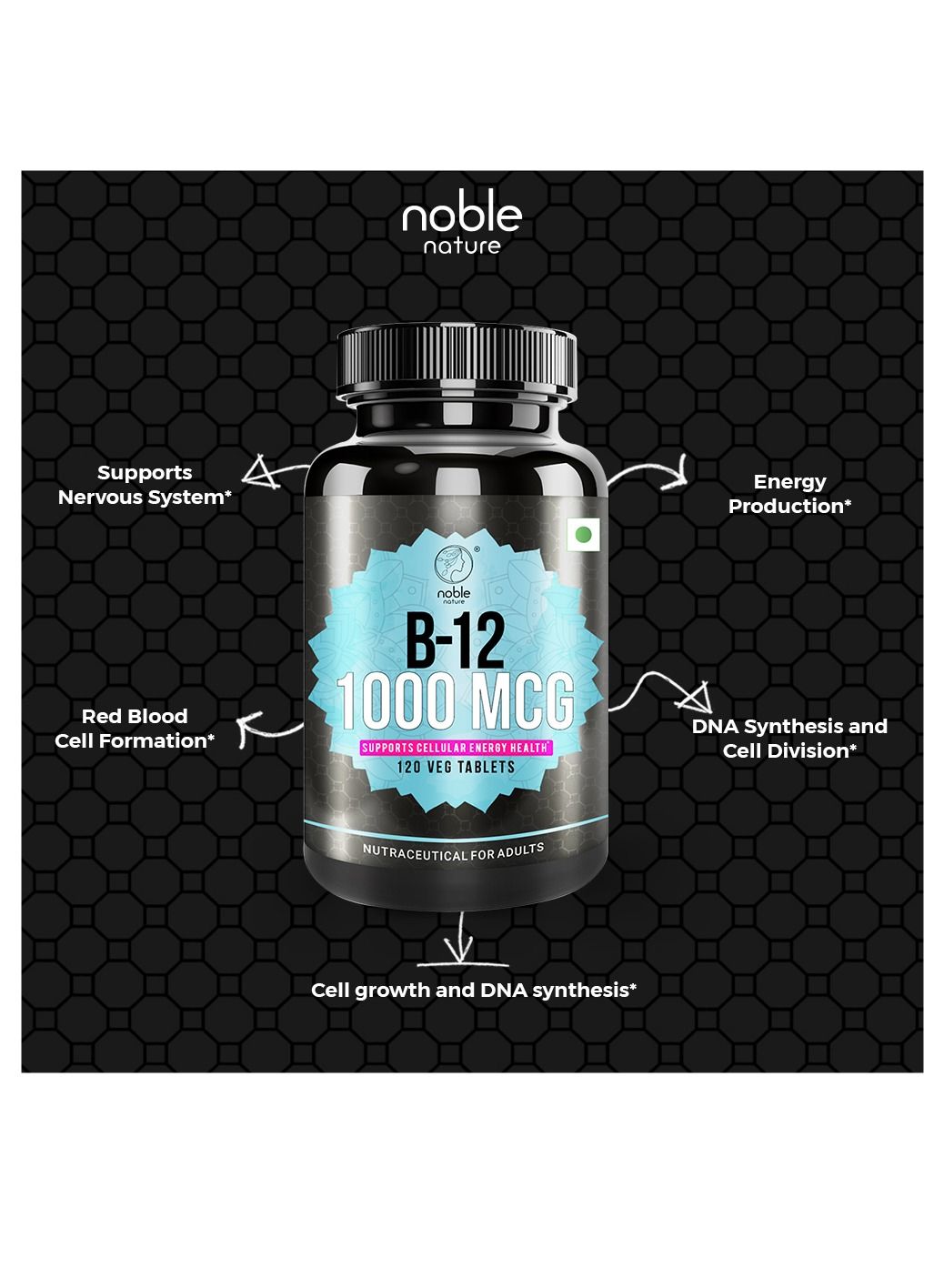Vitamin B12 1000 mcg, Dietary Supplement For Energy Metabolism Support 120 Tablets, 120 Days Supply - Image 3