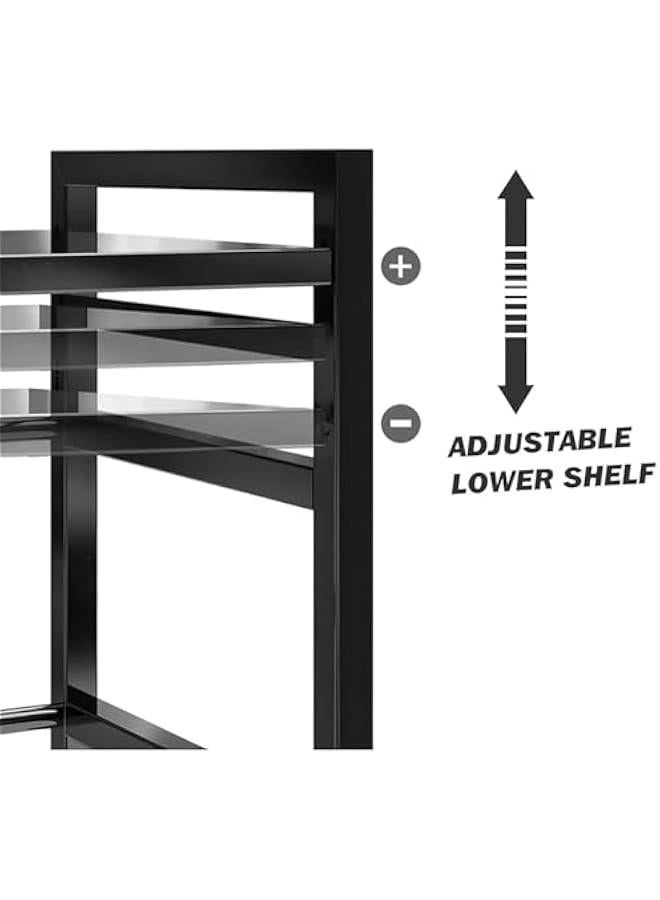 Extendable Microwave Shelf, Adjustable Toaster Oven Rack Kitchen Counter Top Organizer Stand, 2-Tier with 6 Hooks,198 lbs Weight Capacity, Black - Image 5