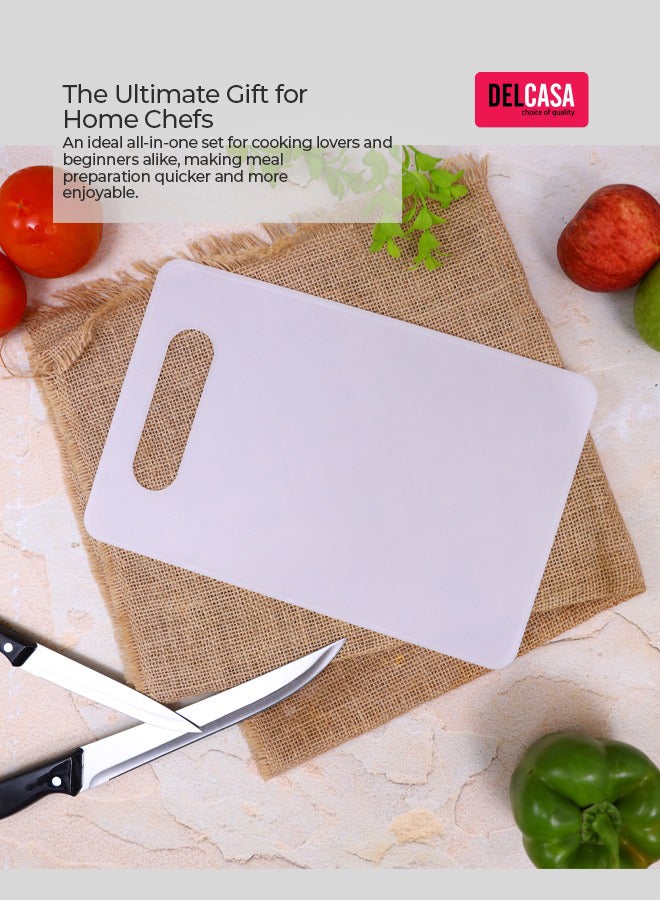 7-Piece Kitchen Knife With Plastic Cutting Board Set Black/Silver/White - Image 3