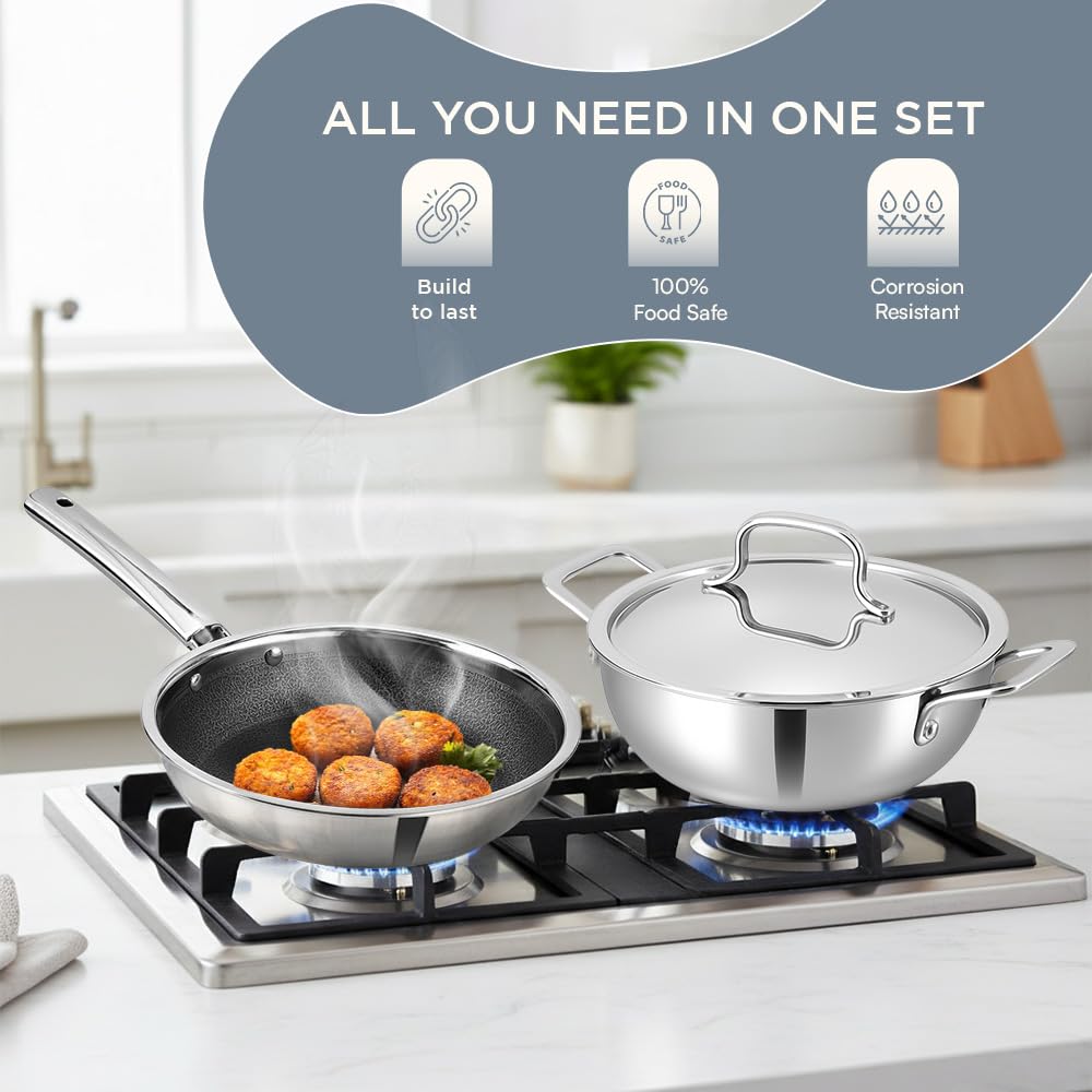 Kraft Futuretec Pro Stick Free Triply Stainless Steel Cookware Combo Set of 3 Pc