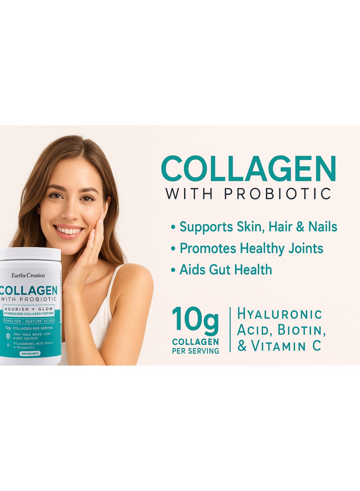 Collagen Peptides Bioactive Hydrolyzed 10000mg Powder With Probiotics, Biotin, Hyaluronic Acid, Vitamin C, For Healthy Skin, Hair, Nails, Gut & Joints, Unflavored, 27 Servings - Image 3