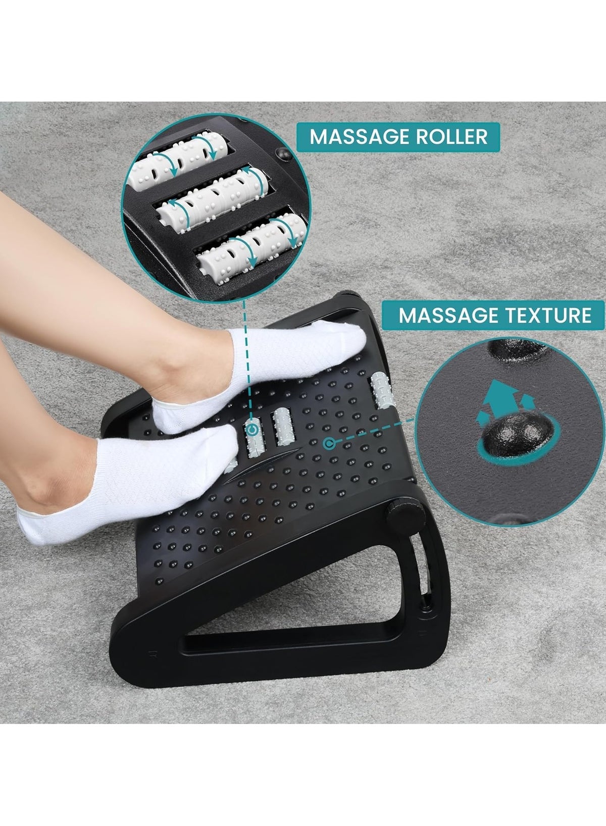 Adjustable Ergonomic Footrest Under Desk with 6 Height Positions, Massage Textur