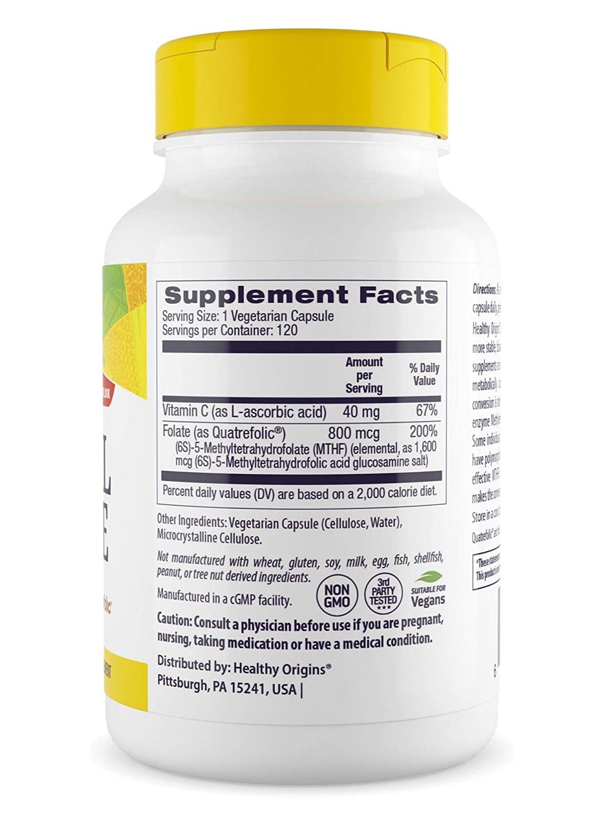 Methyl Folate Bioactive - The more stable, bioavailable, and soluble form of folate(Quatrefolic) - 800mcg - 120 Veggie Caps - Dietary Supplements - Image 2