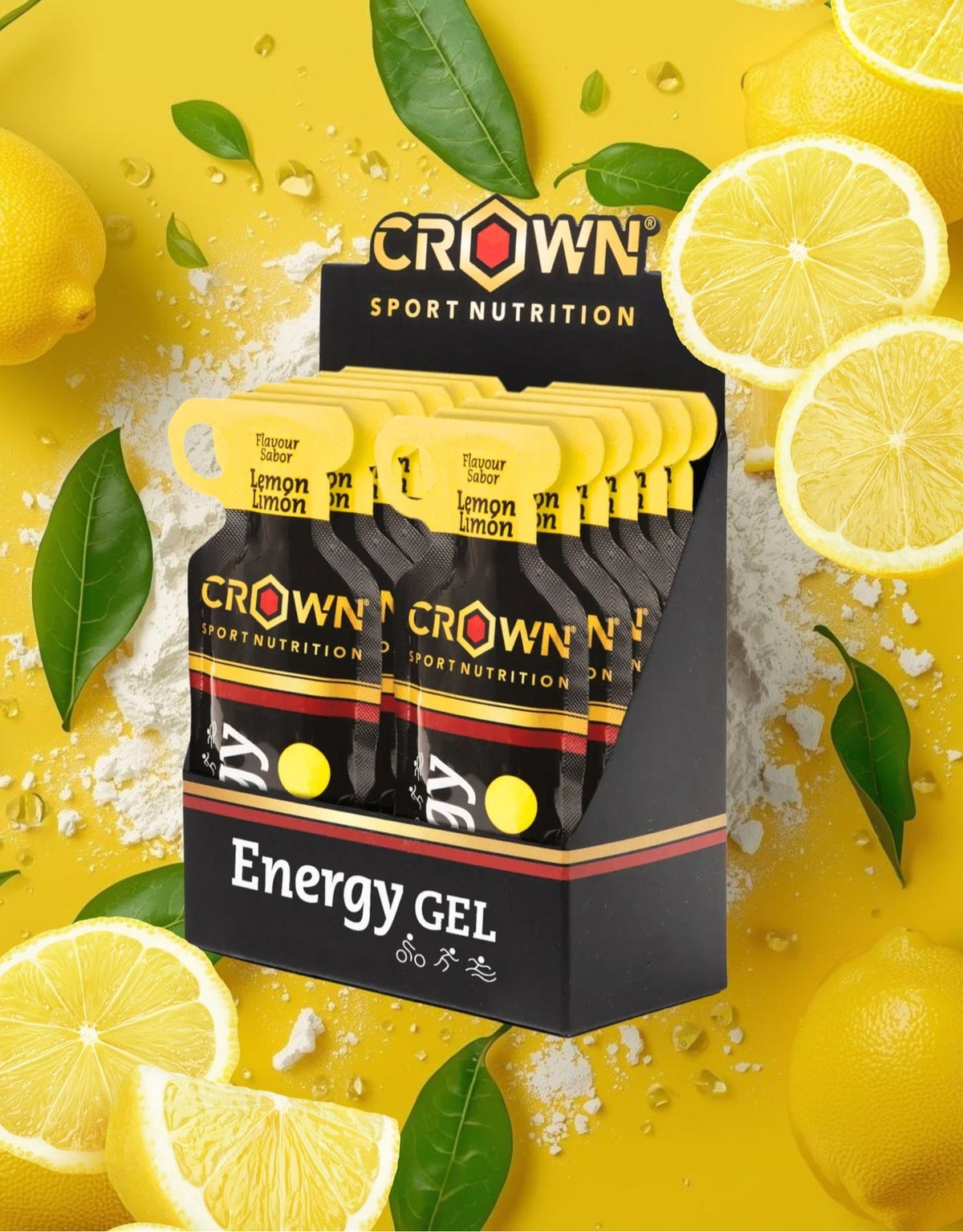 Crown Sport Nutrition 12 x Energy Gels, 40 g Liquid Texture, Carbohydrates, Amino acids and Electrolytes, Lemon Flavor