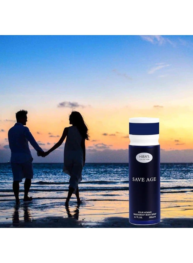 HIBA'S COLLECTION Save Age Pour Homme Deodorant Body Spray - 6.7 Fl. Oz. (200ml) | Timeless & Sophisticated Masculine Scent | Long-Lasting Freshness & Odor Control - Image 3