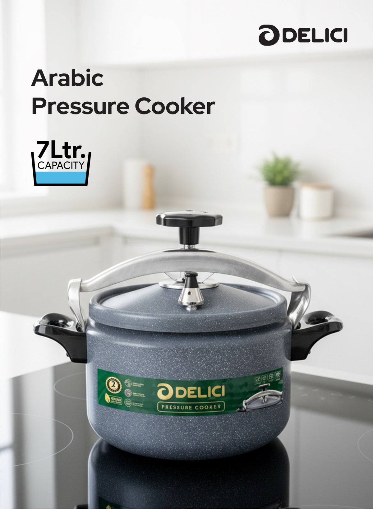 Aluminium Pressure Cooker 7 Litre – Heavy-Duty Durable Body & Lid, Fast & Safe Cooking, Heat-Resistant Strong Base, Safety Locking Mechanism, Long-Lasting Rubber Gasket, ISI Certified – DPC 7G, 2-Year Warranty