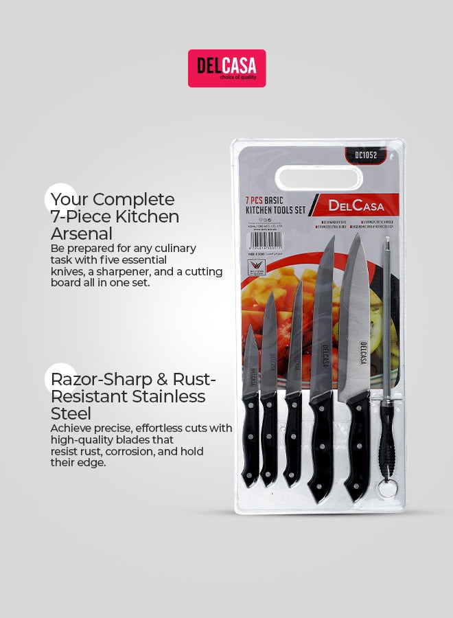 7-Piece Kitchen Knife With Plastic Cutting Board Set Black/Silver/White - Image 4