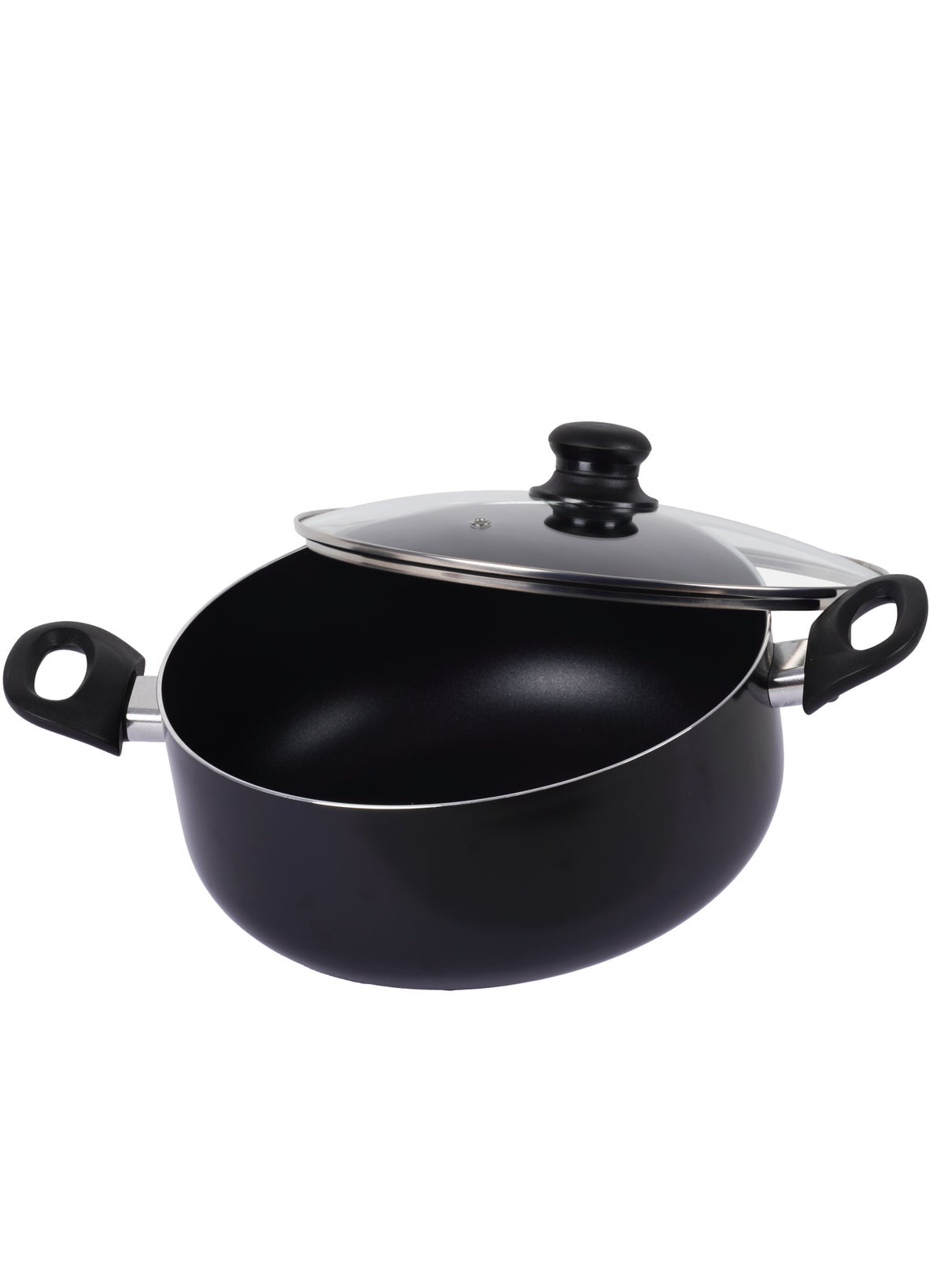 Pressed Aluminum Nonstick Casserole with Glass Lid and Induction Bottom , 24cm, Black with Shiny Finish
