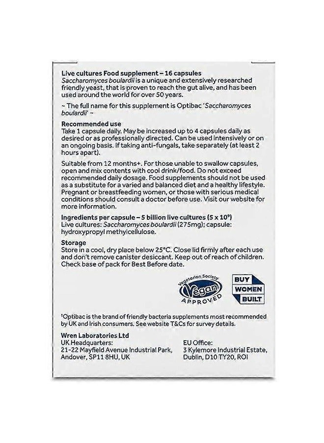 Saccharomyces Boulardii Vegan Scientifically Proven Digestive Probiotic Supplement 5 Billion Cfu 16 Capsules - Image 2