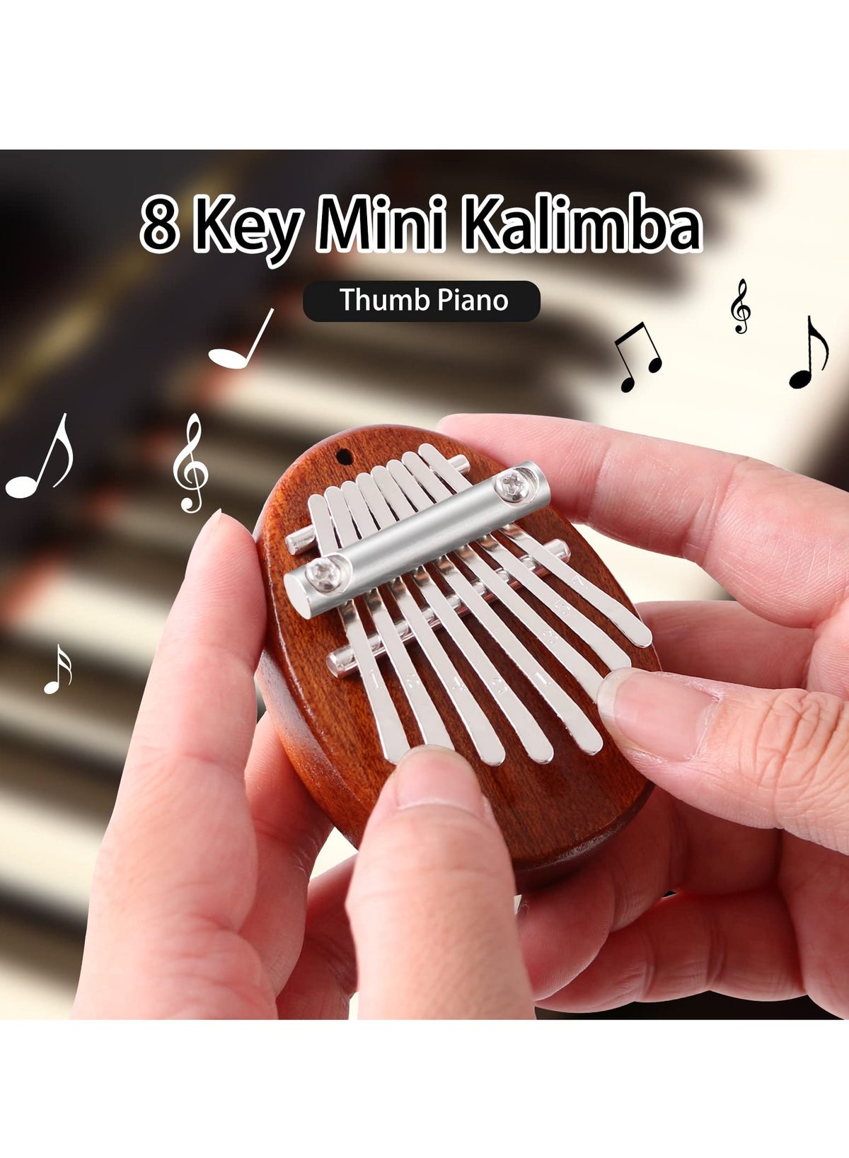 Mini Thumb Piano 8 Keys Wooden Finger Piano With Lanyard, Musical Instrument, Gift For Valentine's Day, Perfect For Adult Beginners & Music Lovers