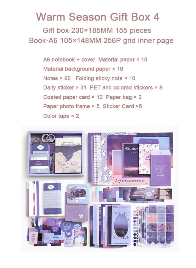 155-piece Gift Box A6 Notebook Poster cover Notepad Background Paper Daily Sticker PET Sticker Paper Photo Frame Card Grace Gift(Purple) - Image 4