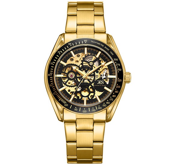 Kenneth Scott Mens Analog Watch with Black Dial and Brown Leather Strap - K24115