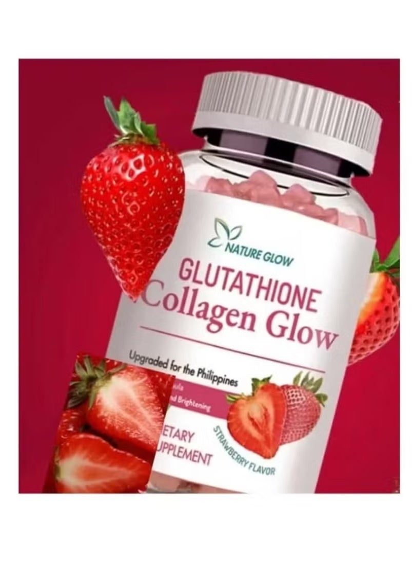 Nature Glow Glutathione Collagen Glow Gummies - Strawberry Flavor - 60 Vegan Pieces - Skin Support, Anti-Aging, Brightening, Vitamin C & E - Image 2