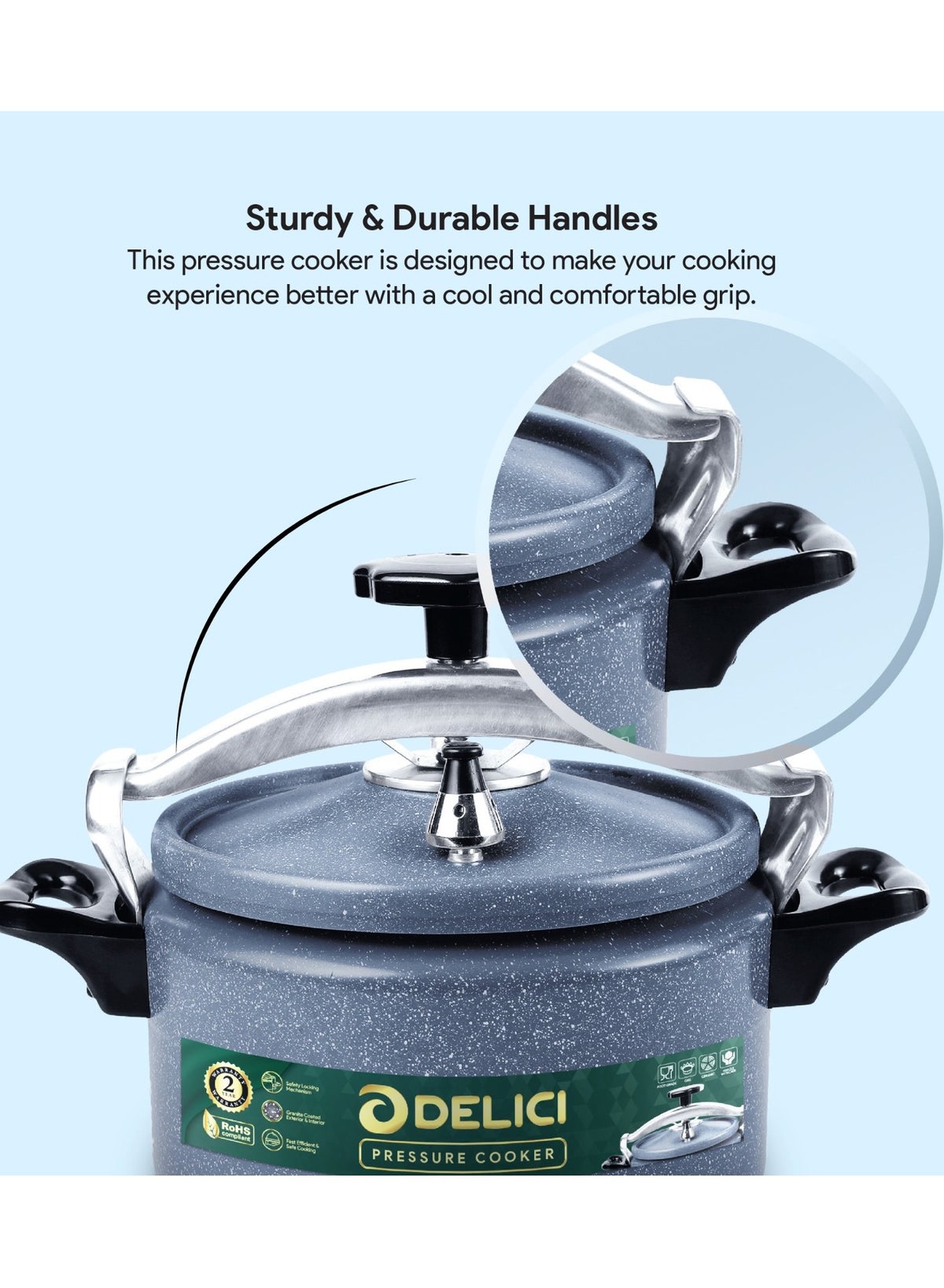 Aluminium Pressure Cooker 7 Litre – Heavy-Duty Durable Body & Lid, Fast & Safe Cooking, Heat-Resistant Strong Base, Safety Locking Mechanism, Long-Lasting Rubber Gasket, ISI Certified – DPC 7G, 2-Year Warranty - Image 5