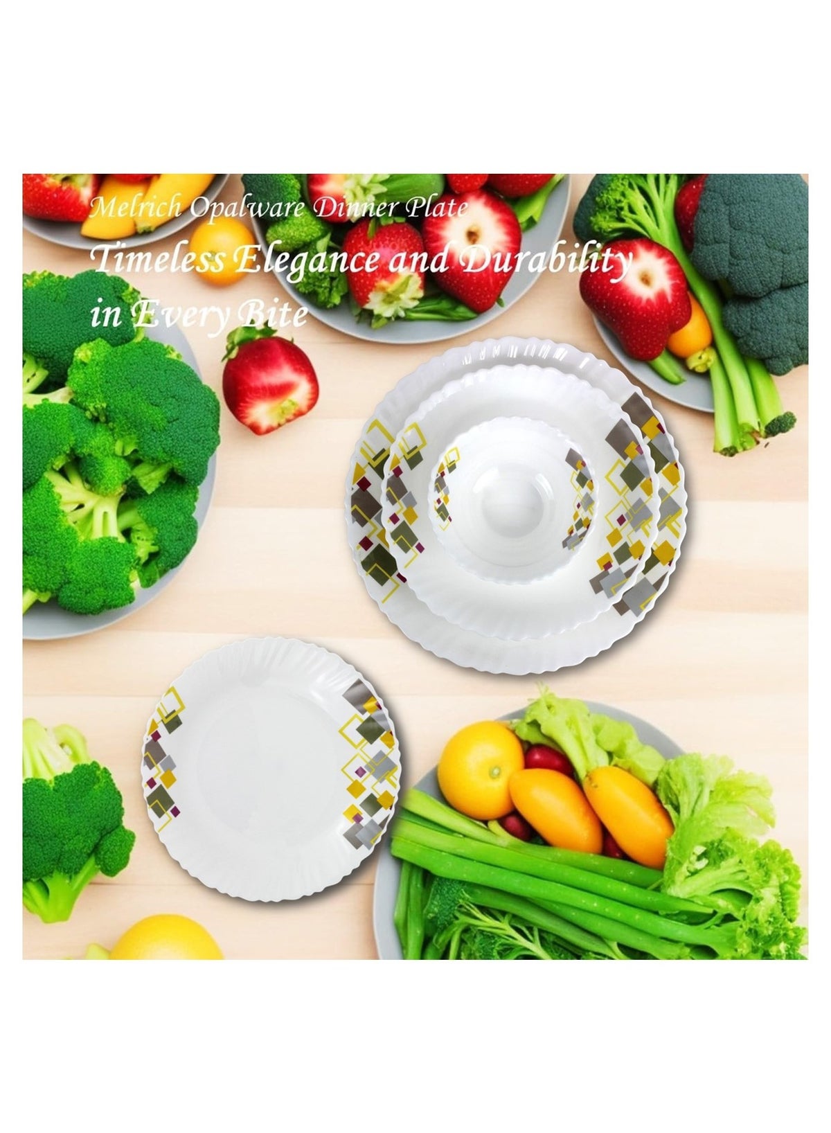 Melrich 12 Pcs Opal ware Dinnerware set 4 x Dinner plate 4 x Dessert Plates 4 x Bowls Dishwasher Microwave safe Scratch Resistant - Image 3