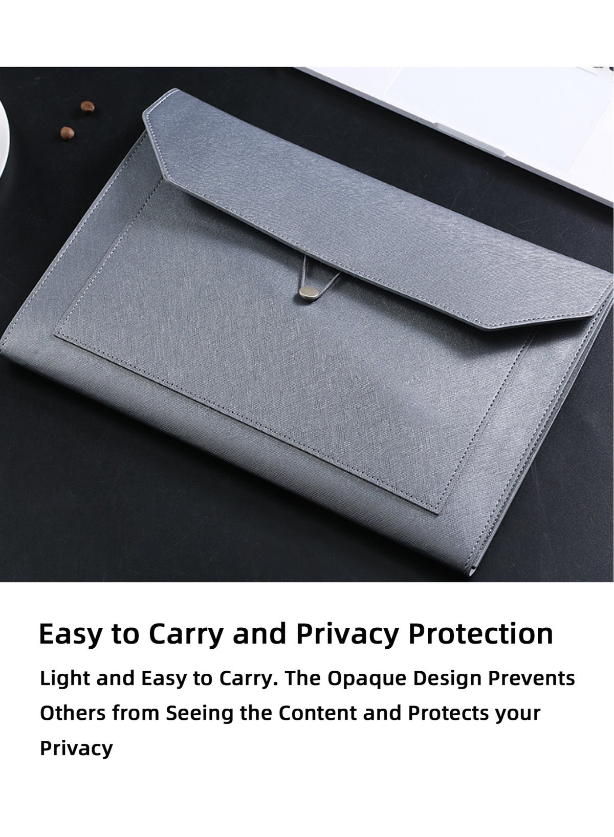 Leather A4 File Folder, 2 Pockets Waterproof PU Wallets Document Holder with Ela