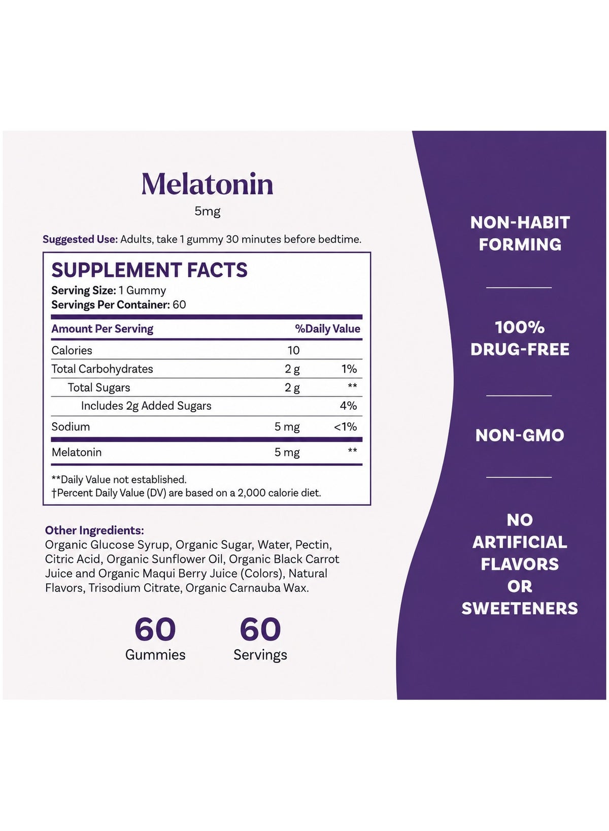 Melatonin Sleep Gummy Natural 5mg Helps Relaxation & Normal Sleep Cycle Berry Dietary Supplement 60 Gummies - Image 3