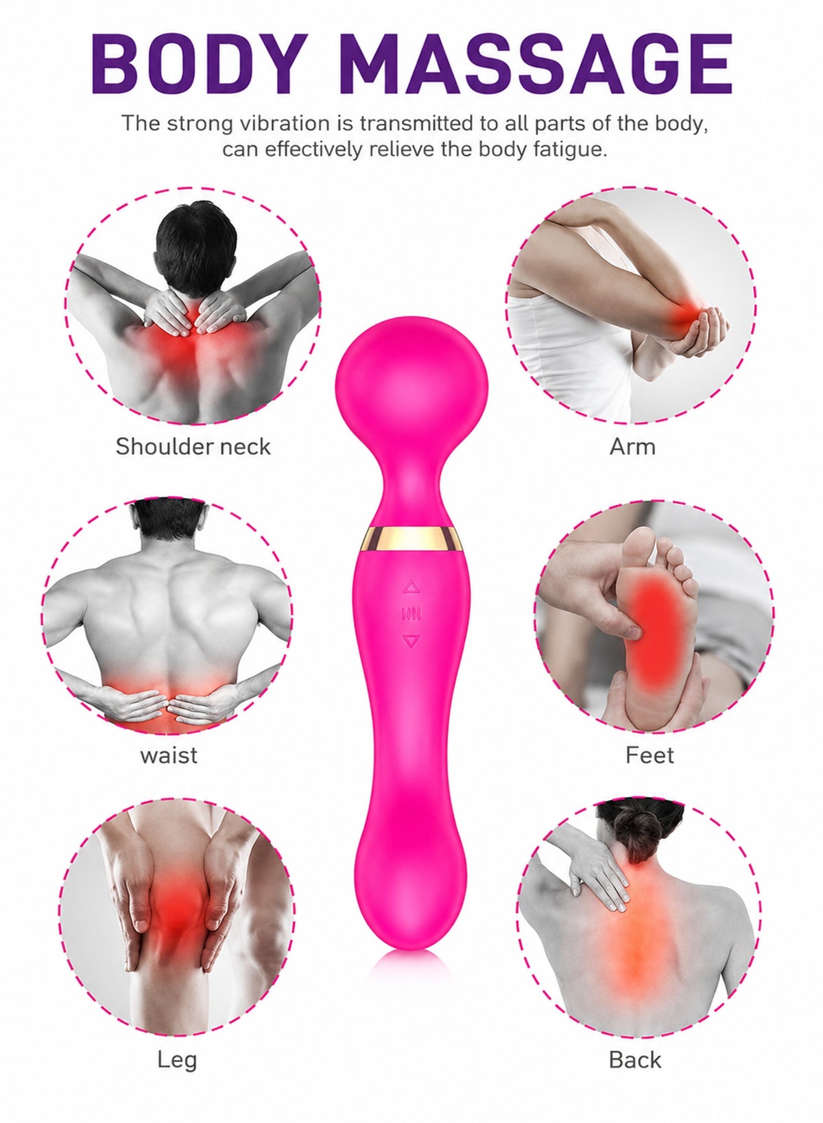 Rechargeable Handheld Body Massager Portable Vibrating Massager for Neck, Back, 