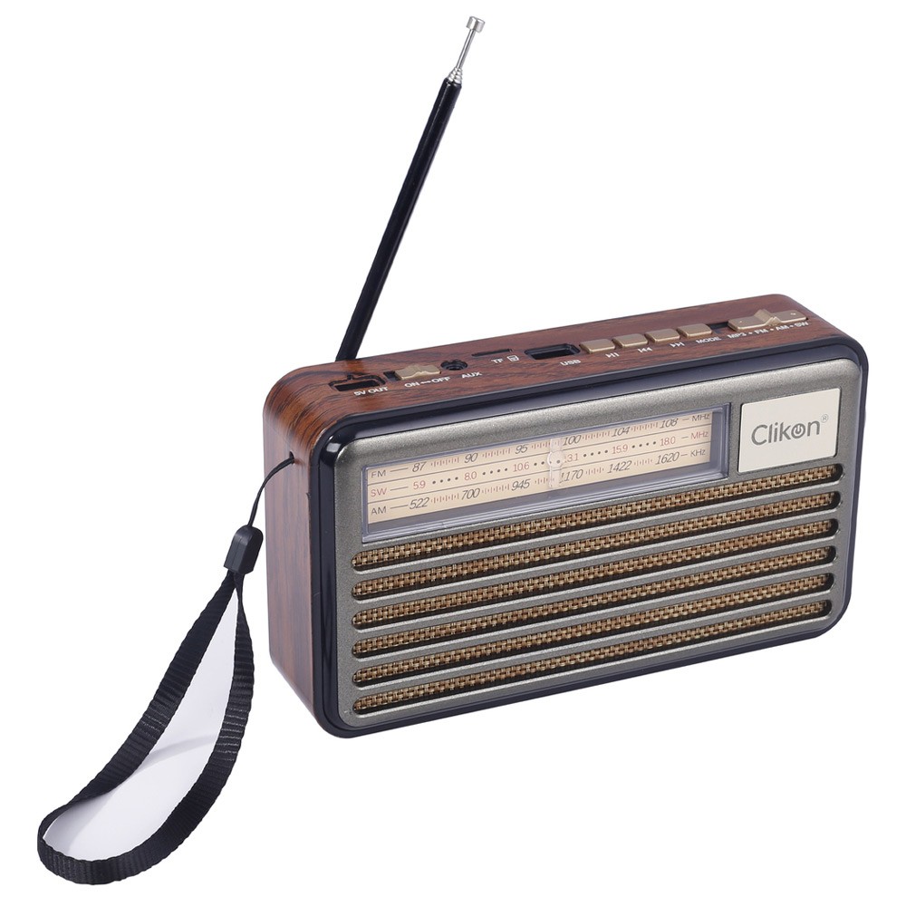Clikon Classic Retro Bluetooth FM Radio - Portable, Vintage Wooden Finish, USB, TF Card, AUX, 1200 mAh Battery, 4H Playtime - CK837 - Image 2
