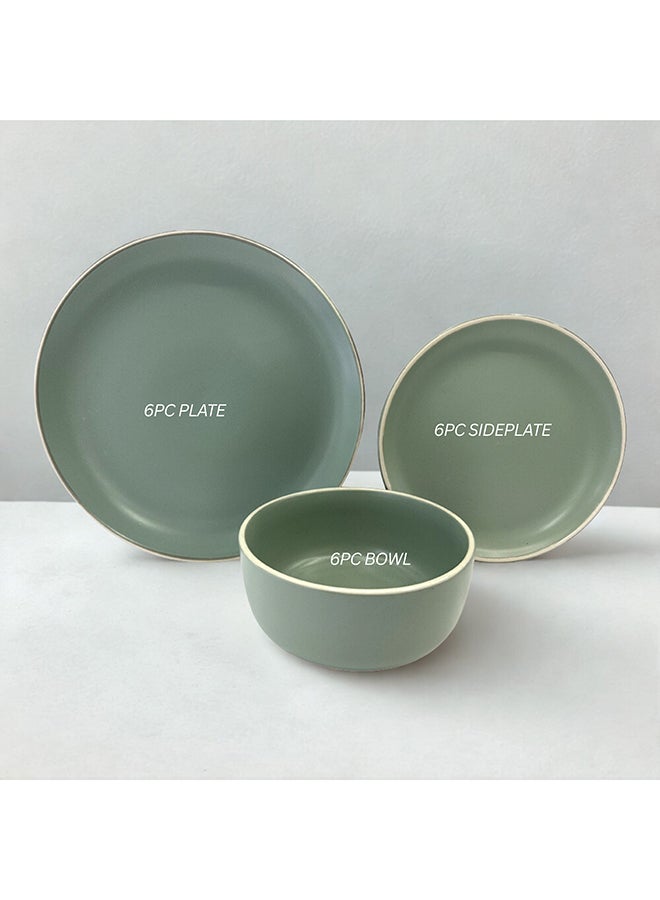 18-Piece Stoneware Dinner Set Plates, Dishes, Bowls, Serves 6 Green