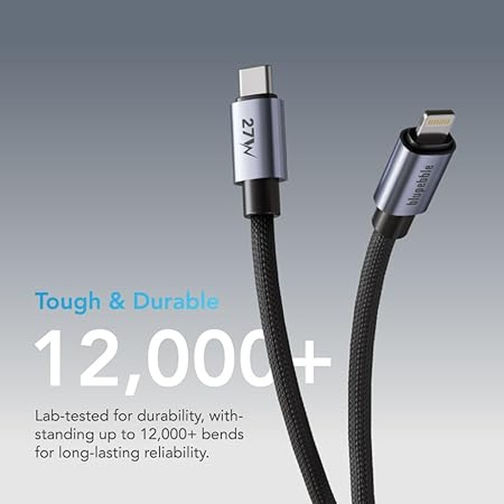 Blupebble PowerFlow 27W USB-C to Lightning Braided Cable 1.2 Metre - BP-PFUSBCL1.2BR27W-BK - Image 4