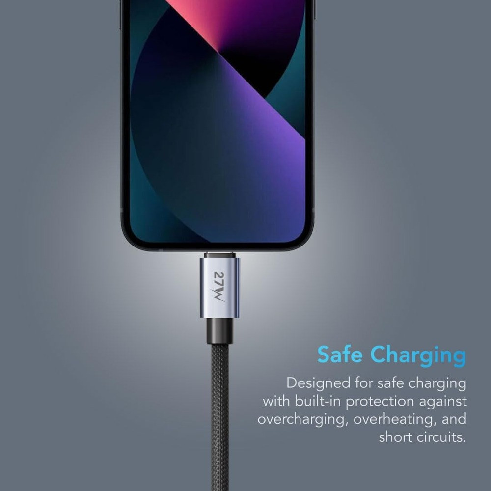 Blupebble PowerFlow 27W USB-C to Lightning Braided Cable 1.2 Metre - BP-PFUSBCL1