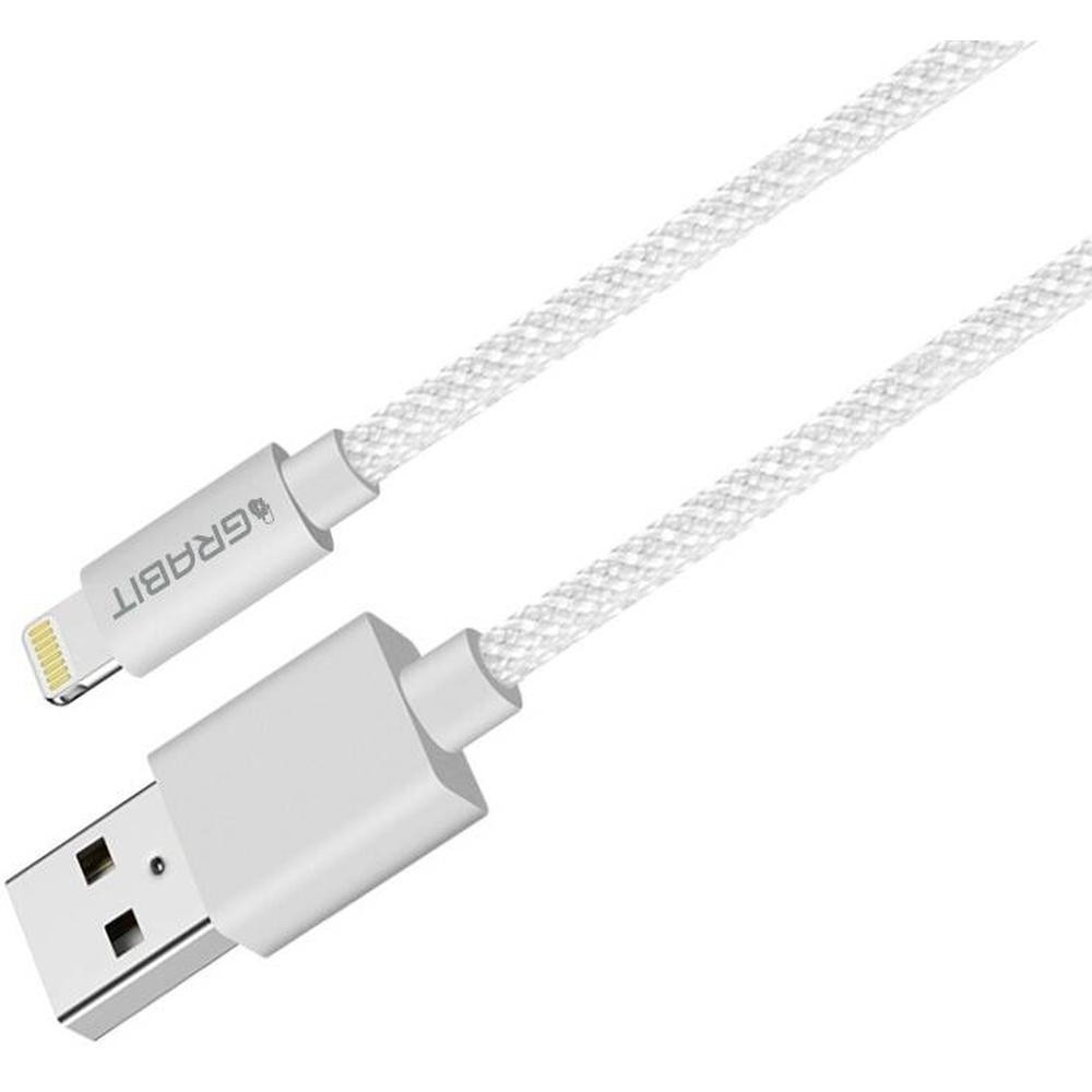 Grabit USB-A to Lightning Cable 1.2m - White Nylon Braided with Metallic Connectors - GCBL-10 - Image 2
