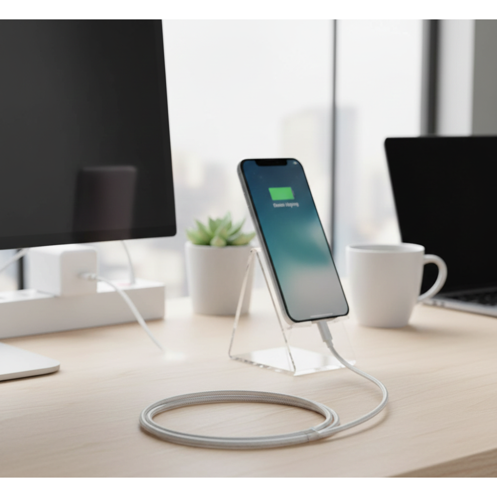 Grabit USB-A to Lightning Cable 1.2m - White Nylon Braided with Metallic Connectors - GCBL-10 - Image 3