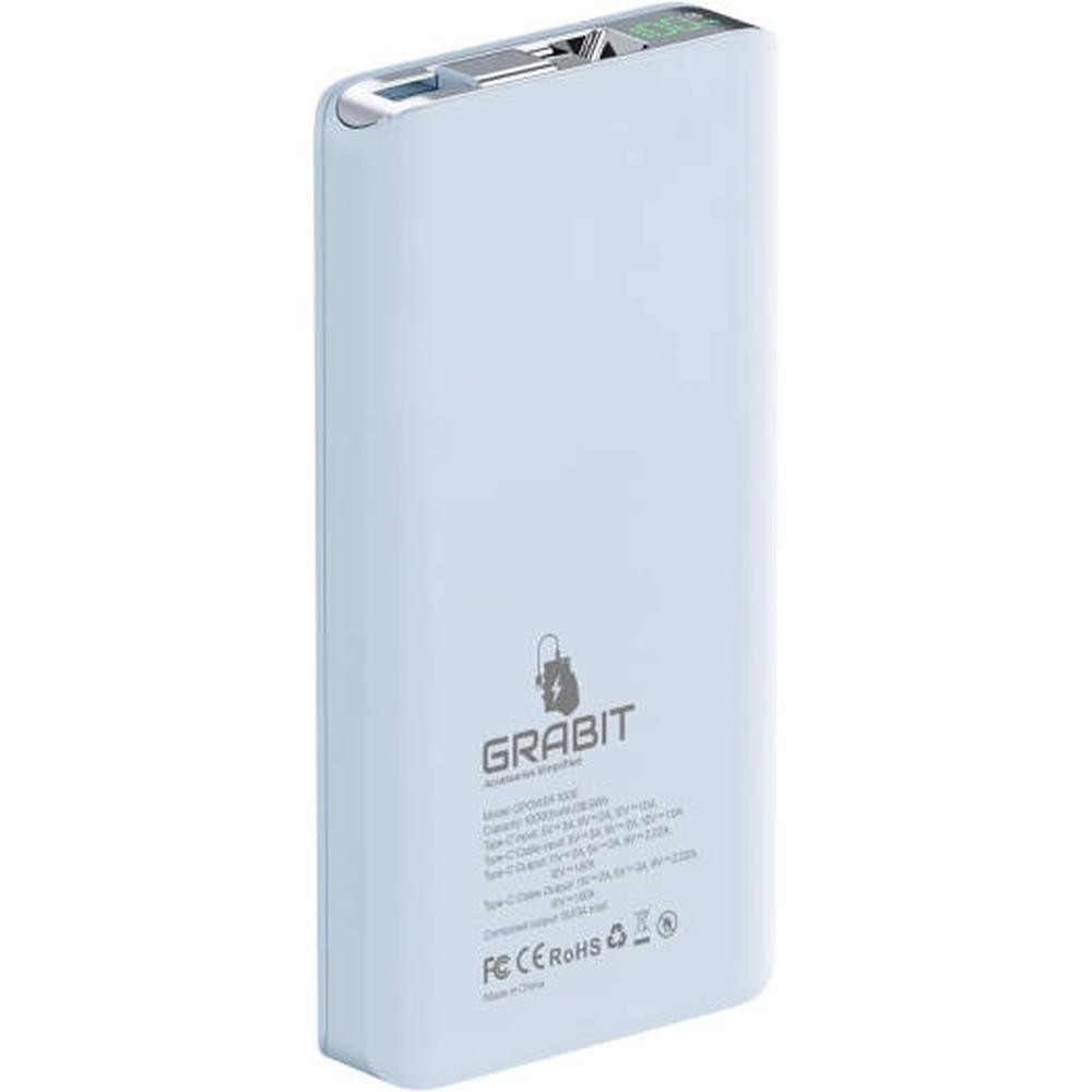 Grabit 10000mAh PD Fast Charging Power Bank USB-C and USB-A with Digital Display Built-In USB-C Cable Blue - GPOWER-100E - Image 5