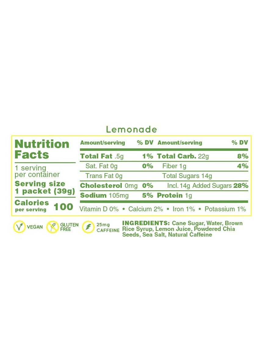 Huma Chia Energy Gel Lemonade 9 count X 39g 22gr Carbs 105mg Sodium 1x Caffeine 25mg Caffeine 100% All Natural Vegan Gluten Free No Stomach Problems Great Taste Easy Digestion - Pack of 9 - Image 2