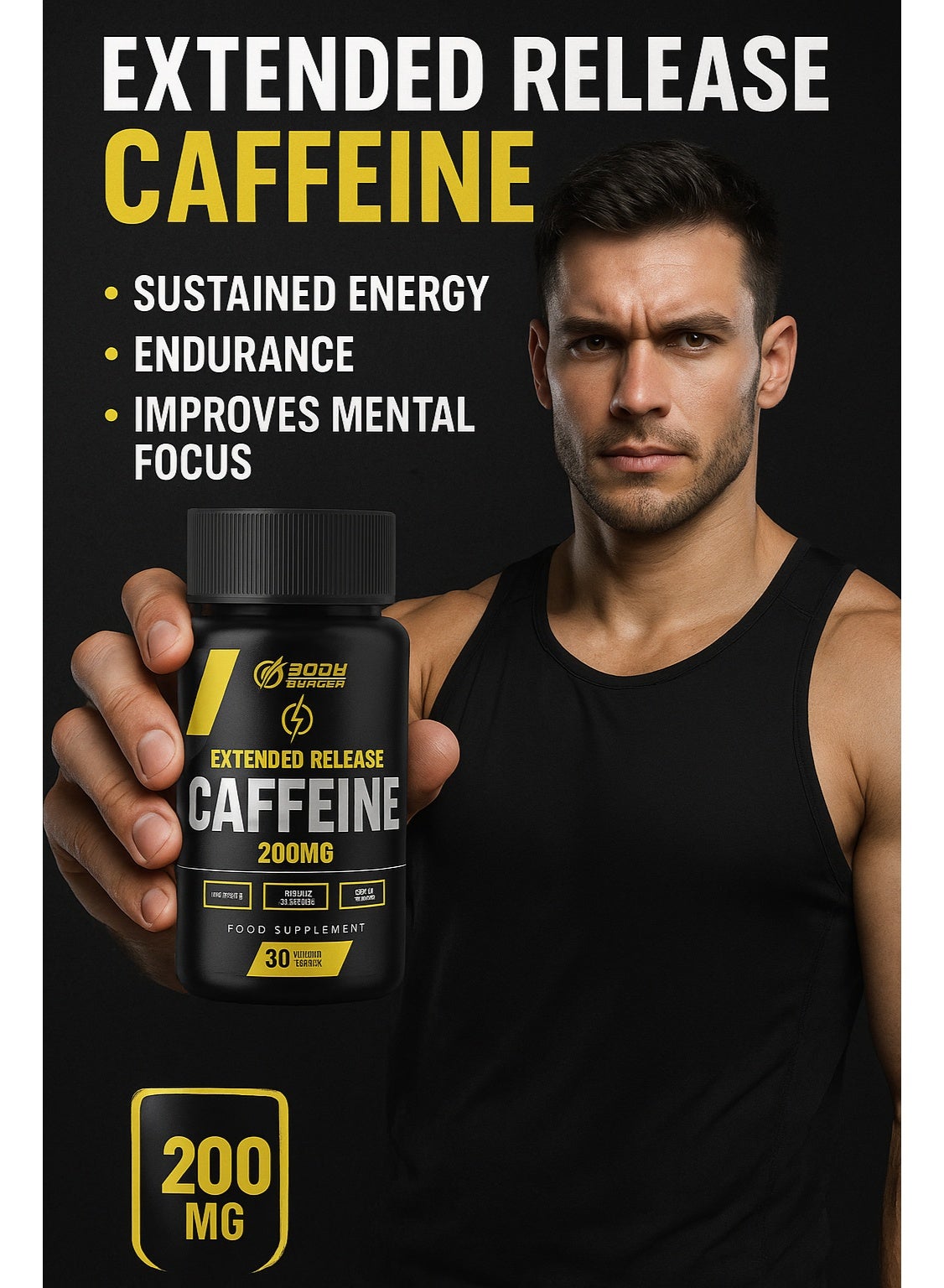 Body Builder Extended Release Caffeine Increase Alertness and Focus Boost Energy Levels And Physical Performance 30 Veggie Capsules - Image 4