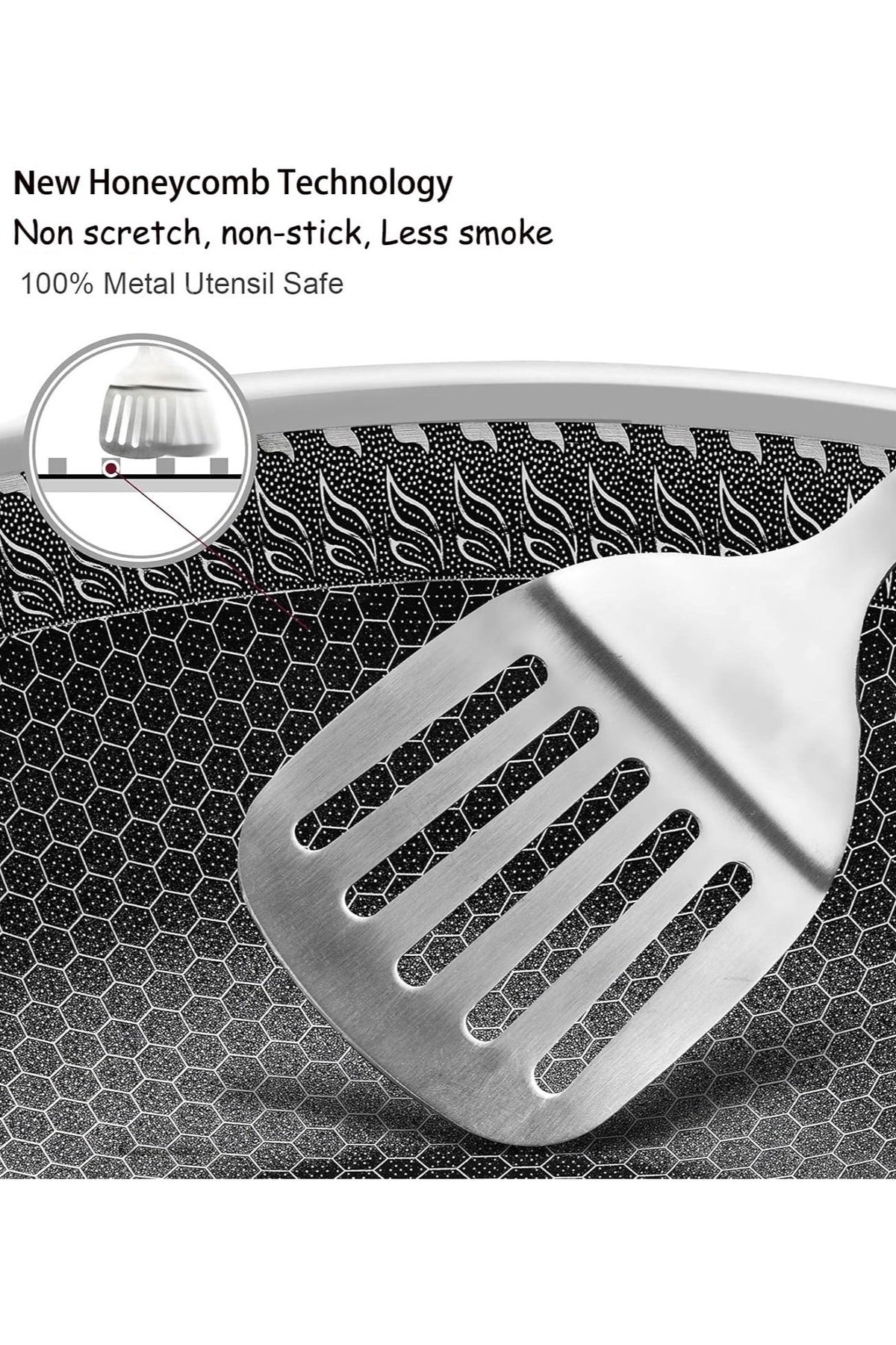 Stainless Steel Frying Pan with Lid 28cm, Wok Pan Hybrid Tech Sauté Pans Nonstick, Skillet, PFOA Free,(Dishwasher/Induction/Gas/Electric - Image 5