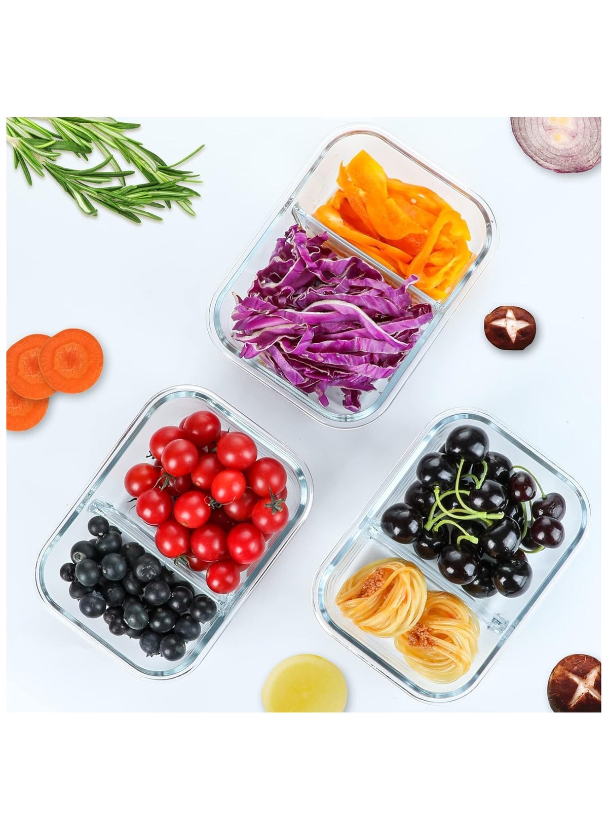 5Pack 1000ml Glass Food Containers with Lids (2 Compartments) - Image 2