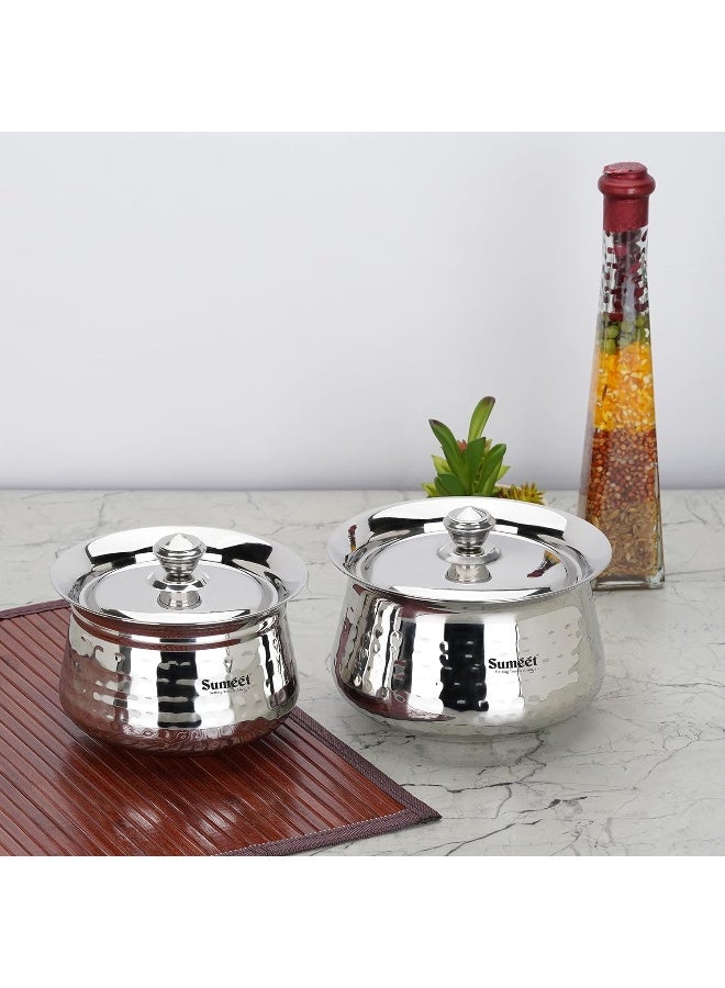 Sumeet Stainless Steel Handcrafted Hammered Texture Handi Set with Lids – 2 Piec