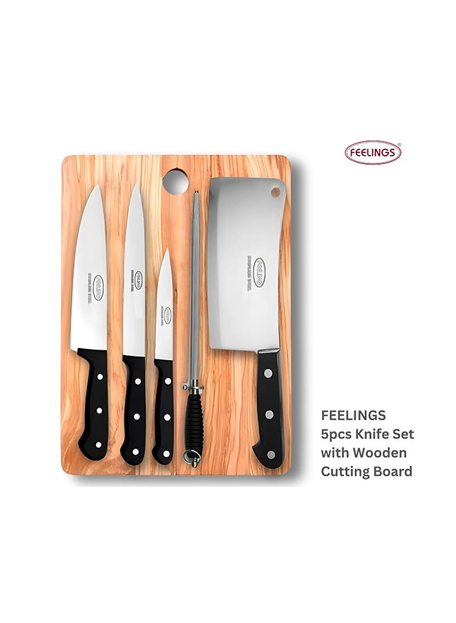 5 Piece Knife set With Cutting Board Black 21X4X34cm - Image 3