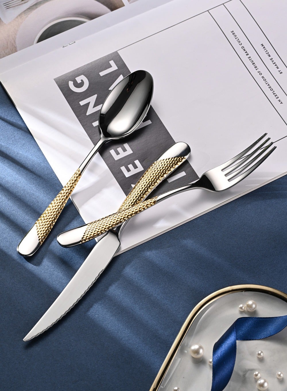 SUNHOME 24-Piece Stainless Steel Cutlery Set Kitchen Utensil Set Western Tableware Suitable For Home Kitchen Restaurant Hotel Party Dining Picnic Dining Exquisite Packaging Gift Gold - Image 6