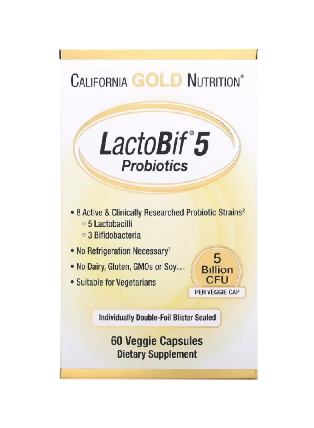 Lactobif 5 Probiotics 5 Billion Cfu 60 Veggie Capsules Packaging May Vary