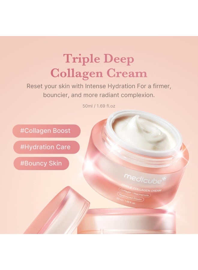 Medicube Triple Collagen Cream - Hydrating & Firming Moisturizer with Hyaluronic Acid, Premium Elastin, Shea Butter - Wrinkle Care & Boosts Elasticity |50ml - Image 2