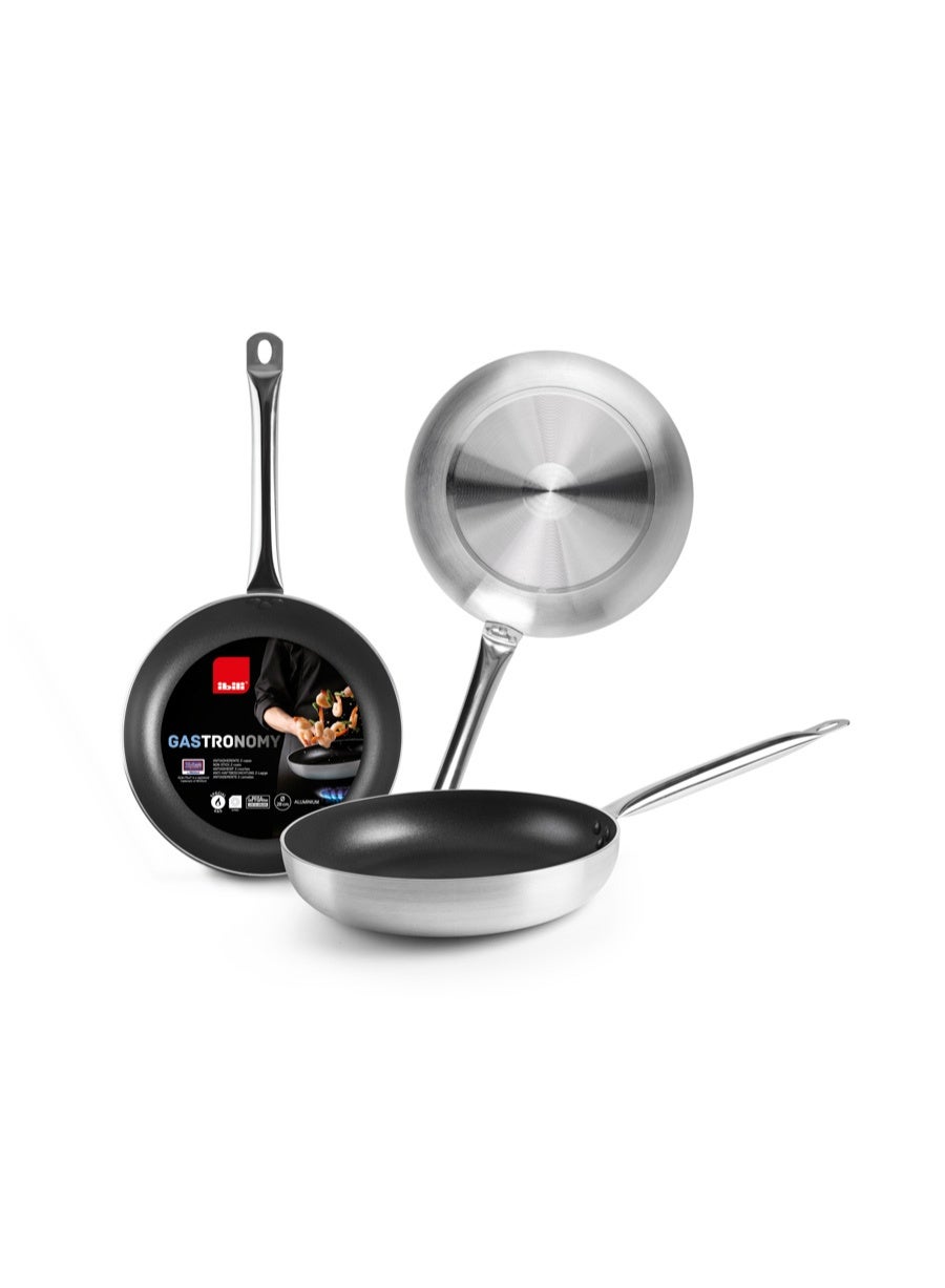 Gastronomy Fry Pan, Aluminum Non-Stick Frying Pan with Stainless Steel Handle, Gas Stove Compatible, PFOA Free Professional Cooking Pan, Durable Kitchen Cookware for Easy Cleaning