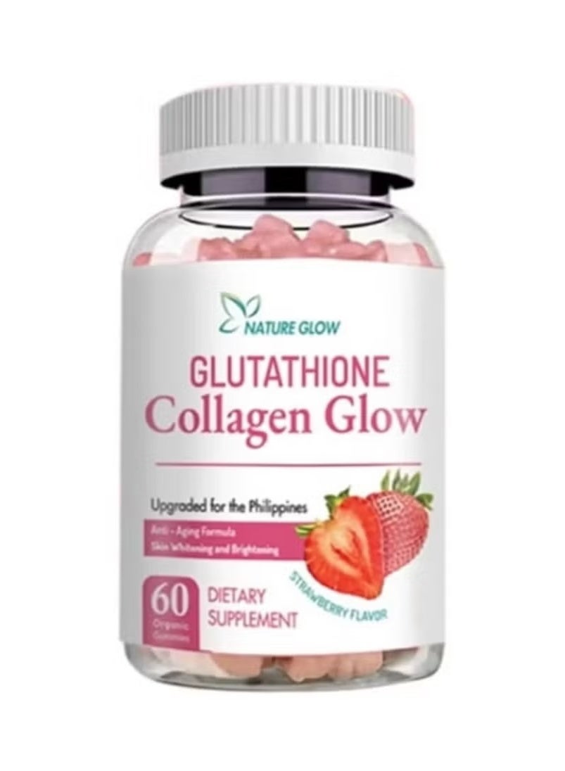 Nature Glow Glutathione Collagen Glow Gummies - Strawberry Flavor - 60 Vegan Pieces - Skin Support, Anti-Aging, Brightening, Vitamin C & E