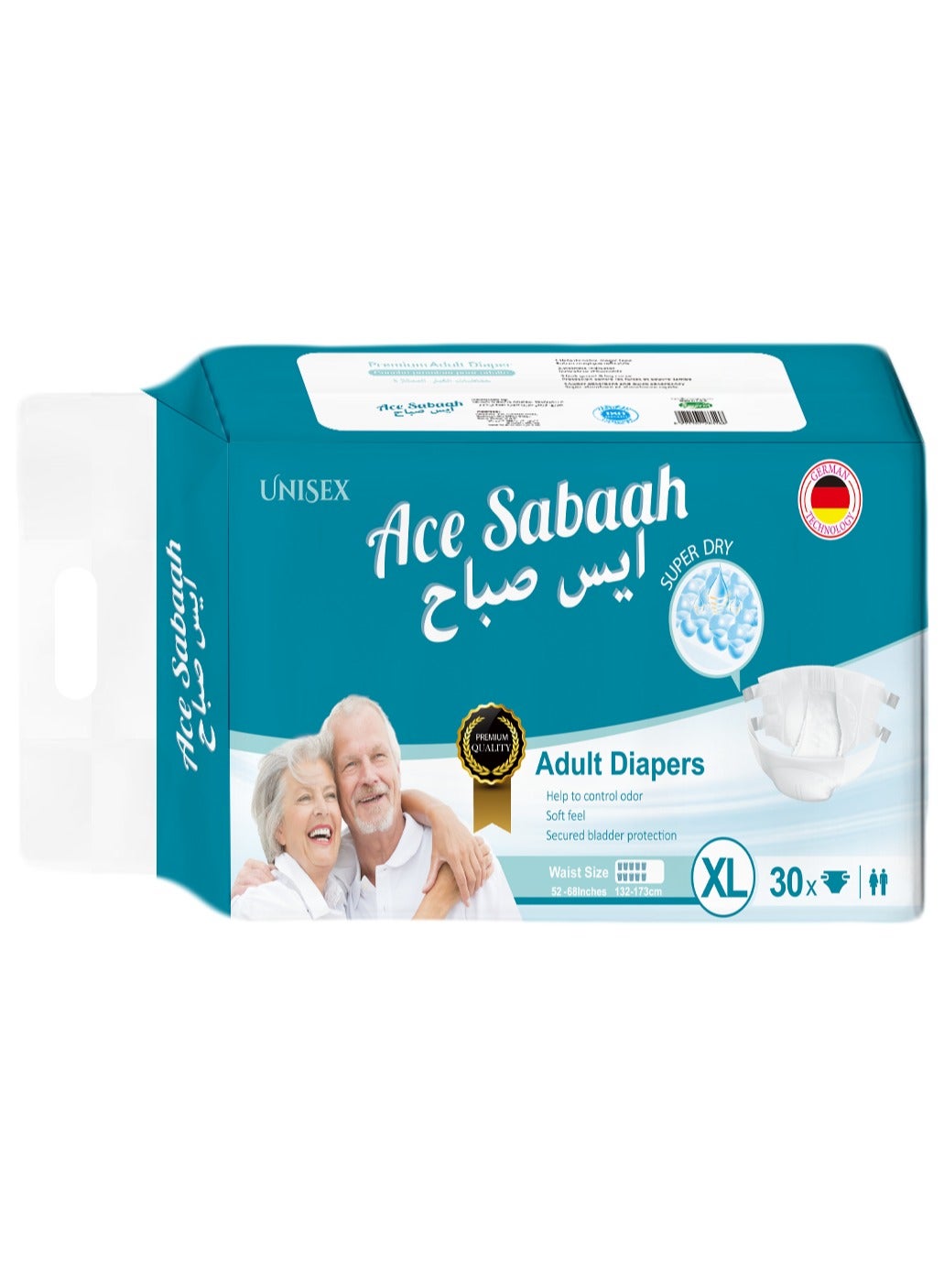 Super Dry Adult Diapers, Size Xl, Soft Feel, Pack Of 30, Waist Size 52-68 Inches, 132-173Cm