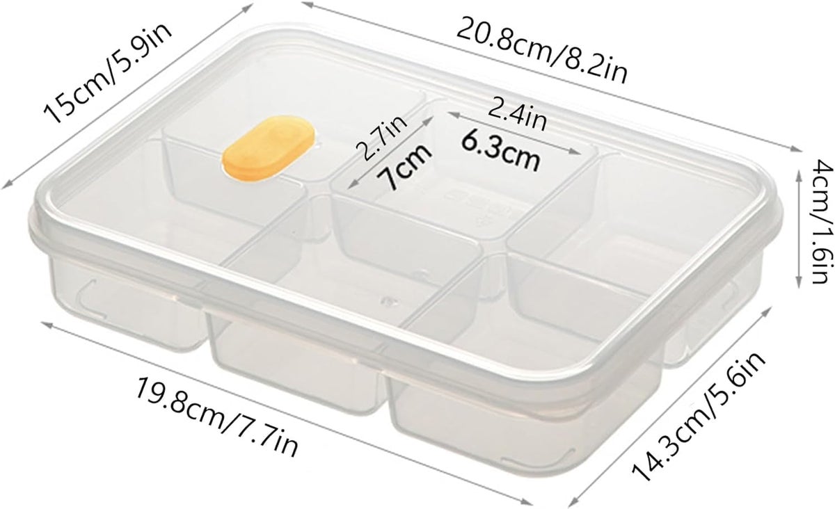 Divided Veggie Tray With Lid Snackle Box Food Storage Containers-6 Compartment Reusable Food Preserving Tray For Fridge, Organizer For Meat, Fruits, Snacks,Nuts (2 pack) - Image 2