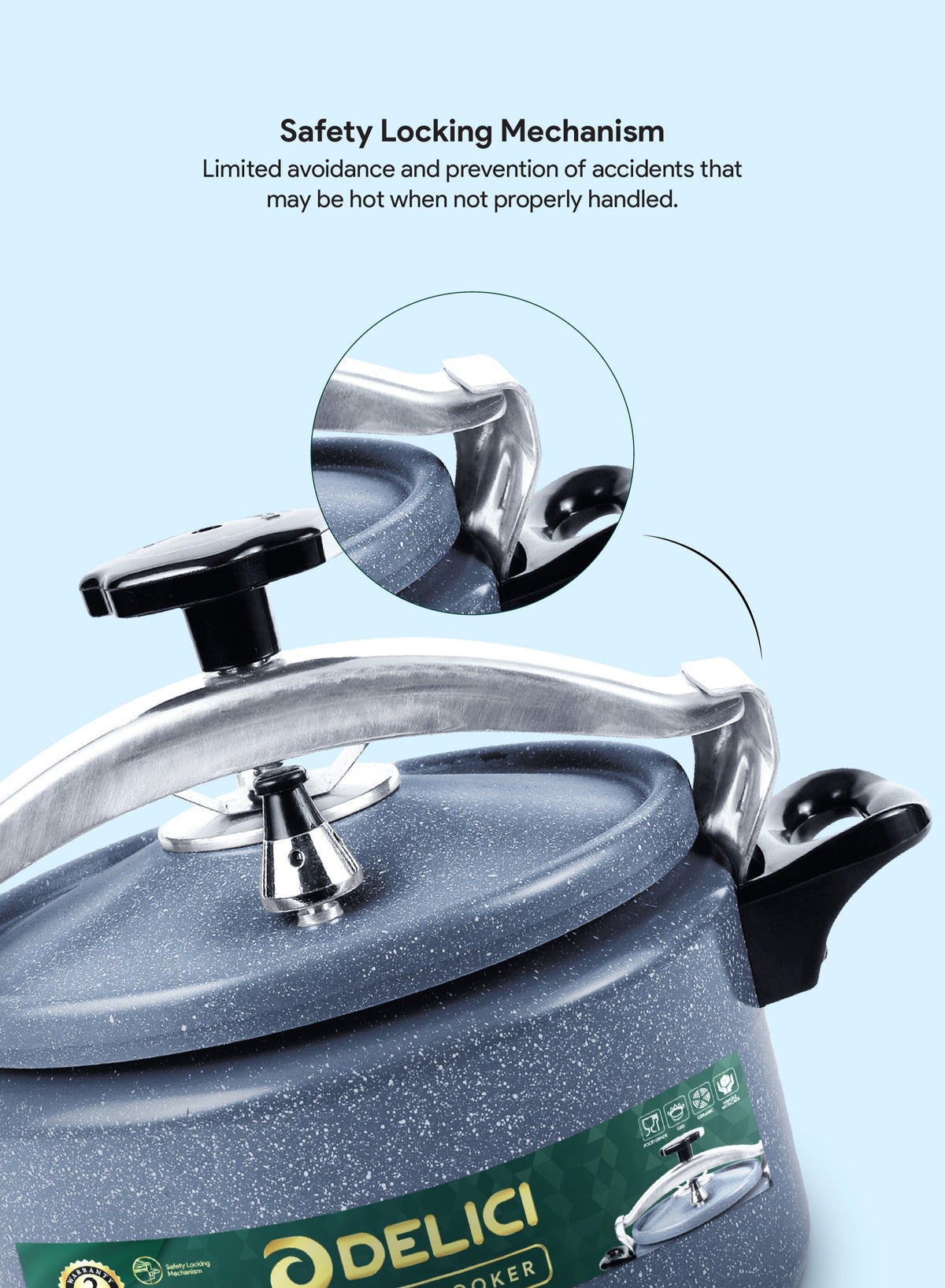 Aluminium Pressure Cooker 5 Litre (DPC 5G) – Heavy-Duty Durable Aluminum Body & Lid, Fast & Safe Cooking, Safety Locking Mechanism, Long-Lasting Rubber Gasket, Strong Heat-Resistant Base, ISI Certified, 2-Year Warranty - Image 4