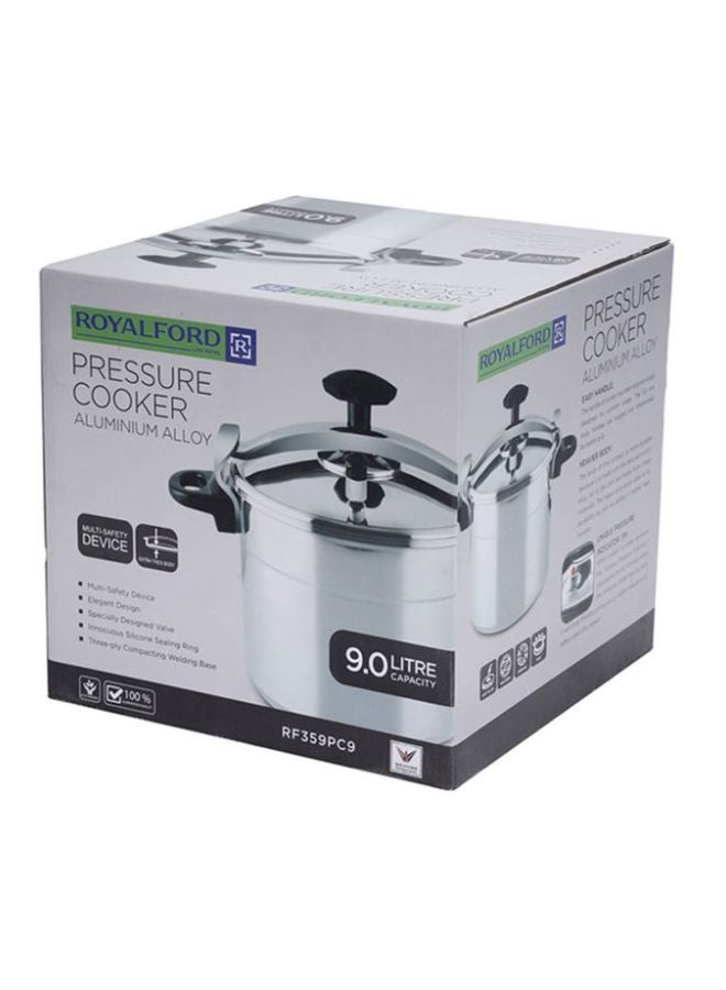 Aluminum Multi-Safety Device With Cool Touch Handles Pressure Cooker Silver 9Lit