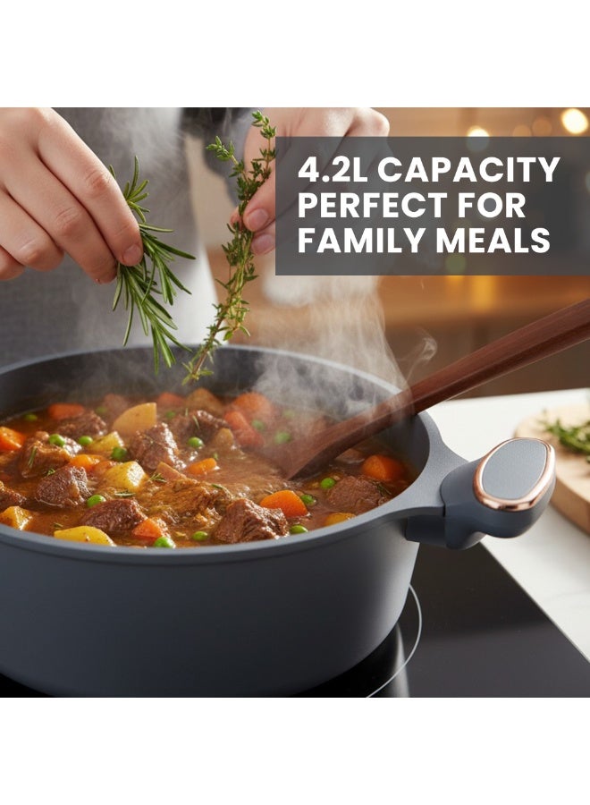 Non Stick Induction With Glass Lid Premium Aluminum Cast Large 24 cm (4.2L) Double Layer BPA,FDA Certificated Nonstick Coating Stockpot Cookware - Image 3