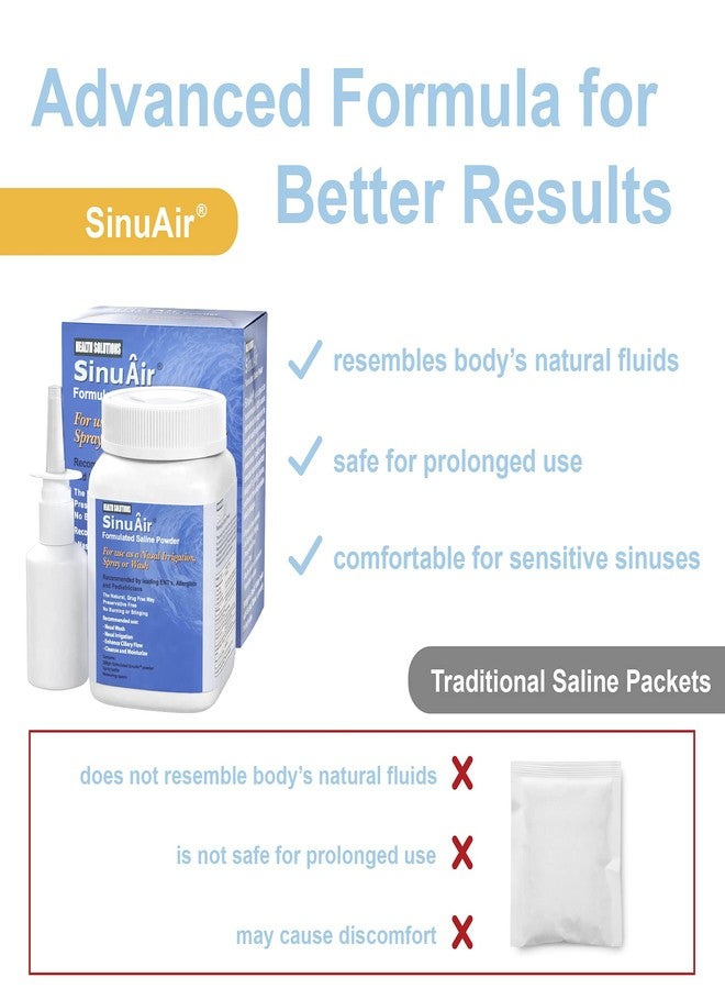 SinuAir Sinus Rinse Salt Solution - Saline Powder for SinuPulse System, Neti Pot Flush, Nasal Wash Squeeze Bottle, & Nose Irrigation, Enhanced Formulation & Cleaning for Sinuses, 200g Bottle - Image 2