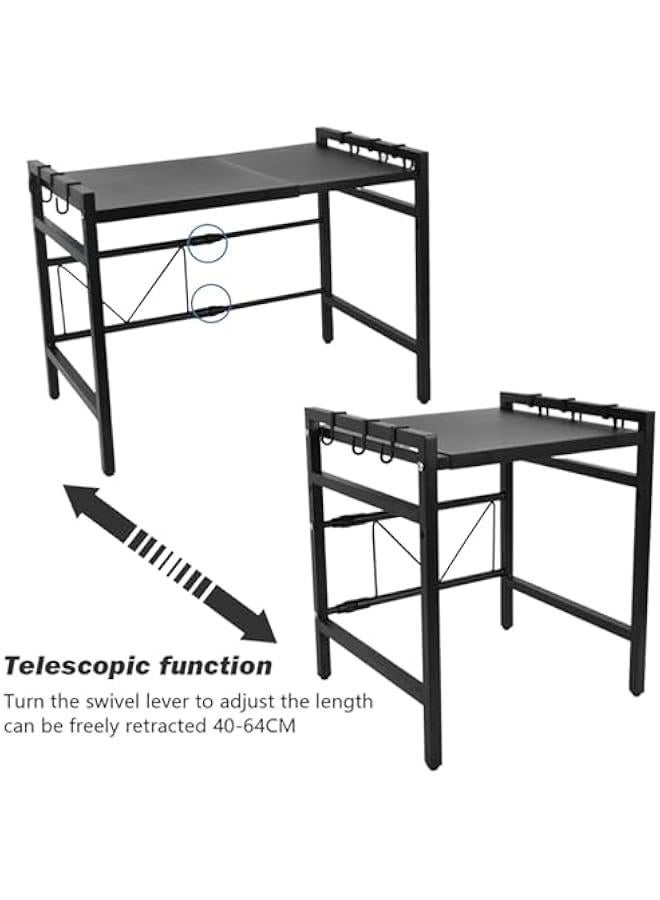 Extendable Microwave Shelf, Adjustable Toaster Oven Rack Kitchen Counter Top Organizer Stand, 2-Tier with 6 Hooks,198 lbs Weight Capacity, Black - Image 2
