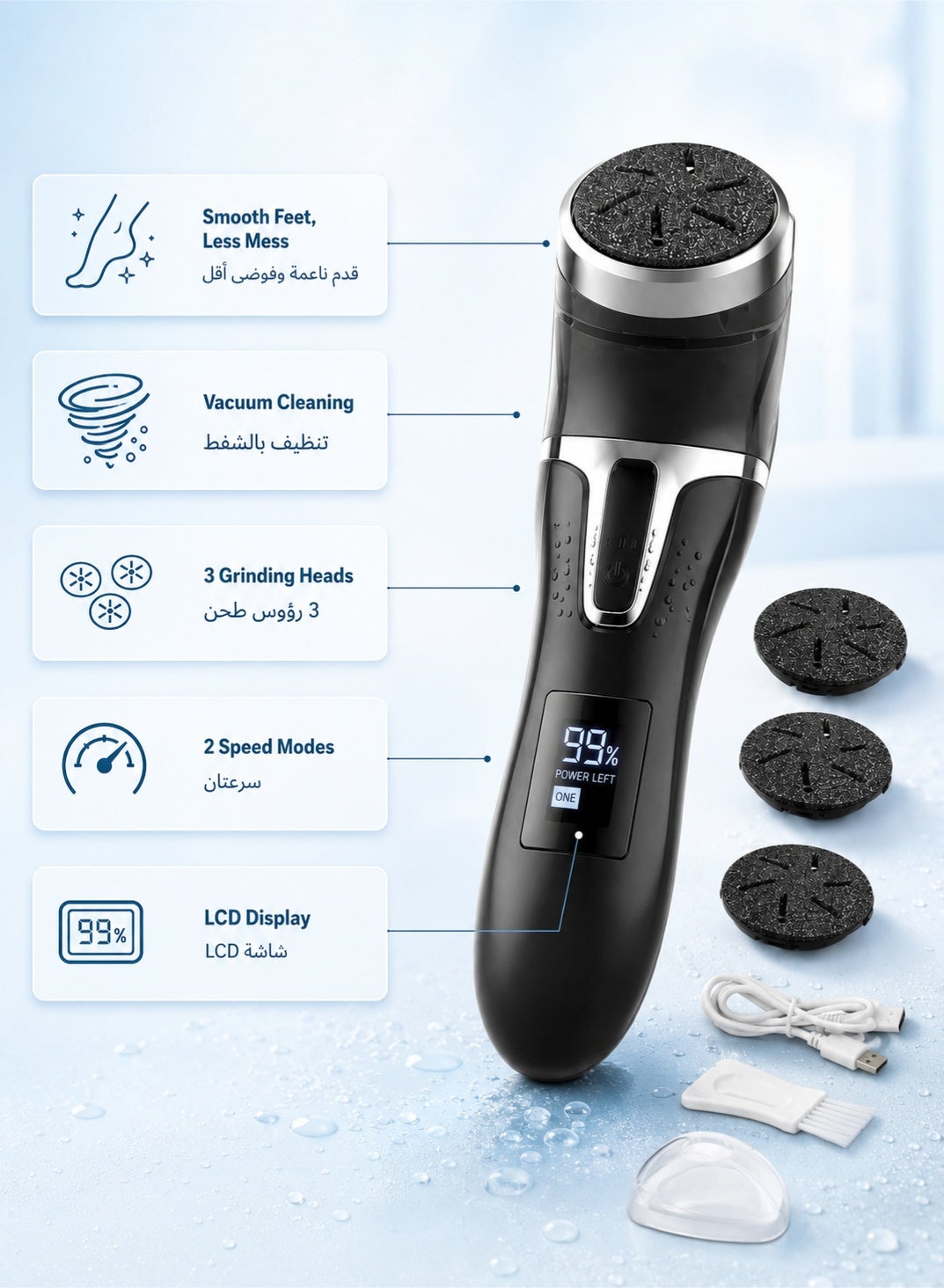 Electric Foot Scrubber & Callus Remover for Feet with Vacuum, Waterproof Rechargeable Pedicure Set for Cracked Heels & Dead Skin, 3 Roller Heads - Image 2